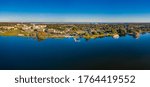 Panoramic view of Downtown Tavares, FL from drone.