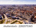 Panoramic view from the drone on the city Poznan. Poland