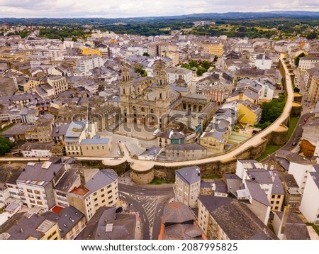 Panoramic view from drone on the city center Lugo. Galicia. Spain