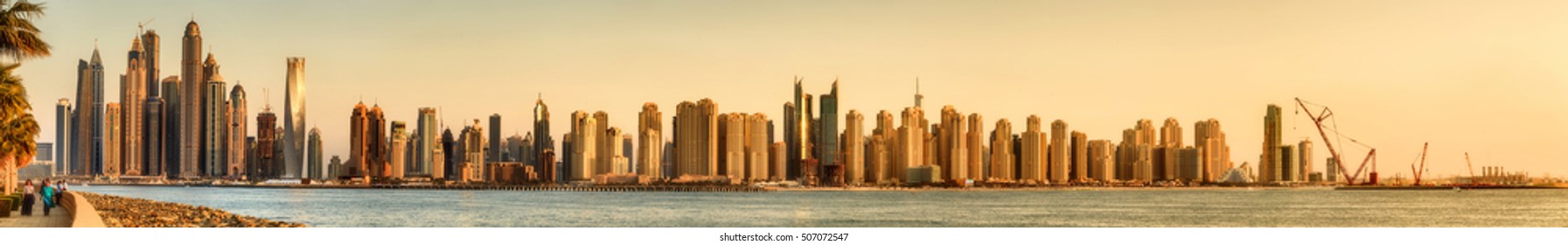 Panoramic View Of Dubai Marina Bay, UAE