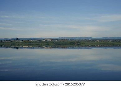 Panoramic view of Dus Khol salt lake in Tuva