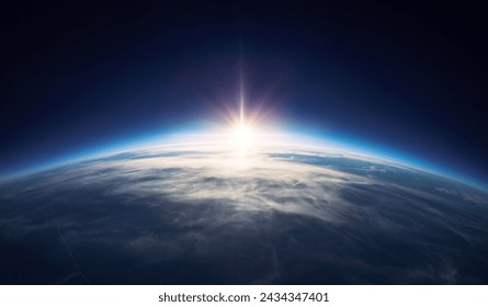 Panoramic view of the Earth, stars and galaxy. Planet Earth, view from space. Space fantasy. Elements of this image furnished by NASA.
