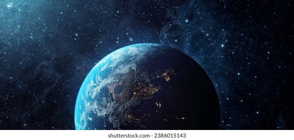 Panoramic view of the Earth, sun, star and galaxy. Sunrise over planet Earth, view from space. Elements of this image furnished by NASA. - Powered by Shutterstock