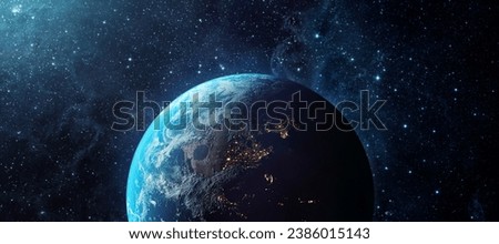 Panoramic view of the Earth, sun, star and galaxy. Sunrise over planet Earth, view from space. Elements of this image furnished by NASA.
