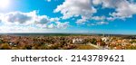 Panoramic view of Edirne from the minaret of Selimiye Mosque. Edirne city panorama with Old Mosque or Eski Cami and Uc Serefeli Mosque.