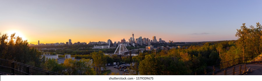 Panoramic View Of Edmonton Downtown At Sunset In Summer, Alberta, Canada