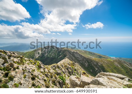 Similar – Image, Stock Photo View from Monte Capanne on Elba, clouds and the Mediterranean Sea / Cable car Cabinovia