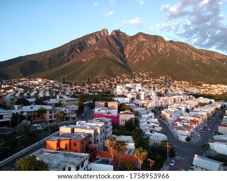 Panoramic view of an emblematic mountain, Cerro de la Silla, in Monterrey