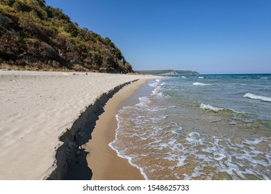 Panoramic View Of The Empty Beach And Waves, Black Sea, autumn