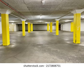 Panoramic view of empty underground car park. High quality photo