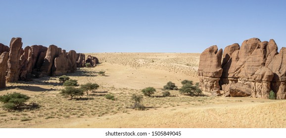 Panoramic View Of Ennedi Plateau, Sahara Desert In Chad, Africa