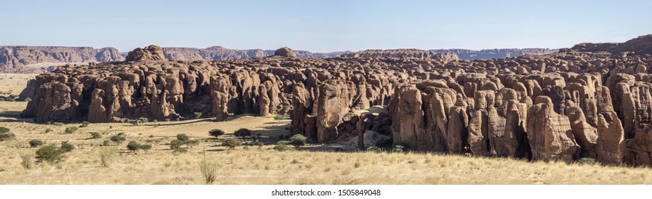 Panoramic View Of Ennedi Plateau, Sahara Desert In Chad, Africa