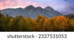 Panoramic view of fall foliage at Mt Timpanogos in Utah under twilight.