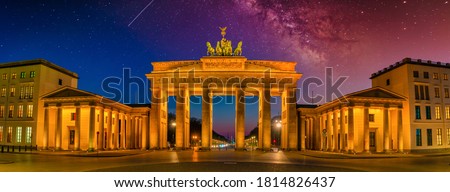 panoramic view of the famous brandenburg gate (Brandenburger Tor) in Berlin in the evening