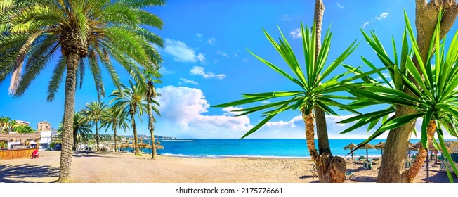 Panoramic view of famous Malagueta beach in Malaga. Costa del Sol, Andalusia, Spain - Shutterstock ID 2175776661
