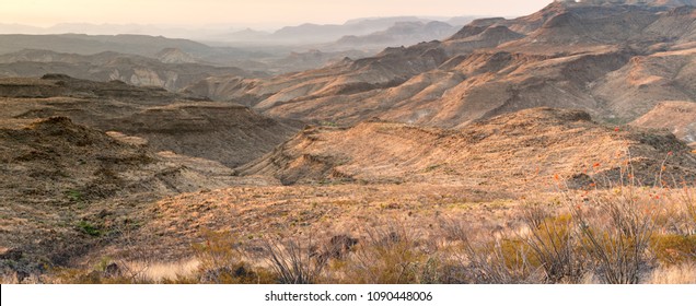 Panoramic View Of The Fresno Canyon At Chorro Vista Campsite, Big Bend Ranch State Park, Texas.