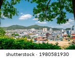 Panoramic view of Gimhae city from Bonghwangdae Park in Gimhae, Korea