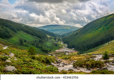 Panoramic View Of Glendalough Valley, County Wicklow, Ireland.