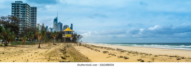 Panoramic View Of Gold Coast Beach With Lifeguard Tower, Australia