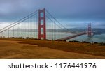 Panoramic view of the Golden Gate Bridge in the morning viewed from Battery Spencer, a Fort Baker site, featuring the typical summer fog of San Francisco’s bay, California, USA