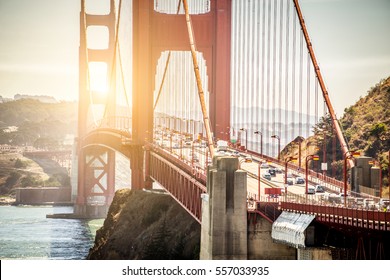 Panoramic view of Golden Gate Bridge in San Francisco bay, California