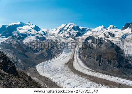Panoramic view of the Gorner Glacier with Monte Rosa and Breithorn peaks, Switzerland