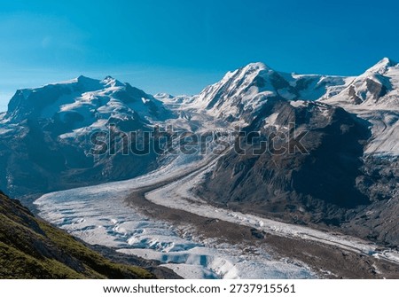 Panoramic view of the Gorner Glacier with Monte Rosa and Breithorn peaks, Switzerland