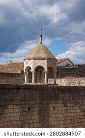 panoramic view of the gothic architecture of an ancient spanish city mockup
