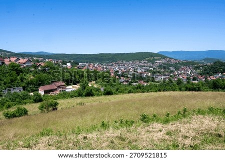 Panoramic View of Mrkonjić Grad Town Surrounded by Green Hills in Bosnia and Herzegovina