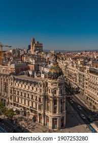 Panoramic View Of Gran Via, Madrid, Spain