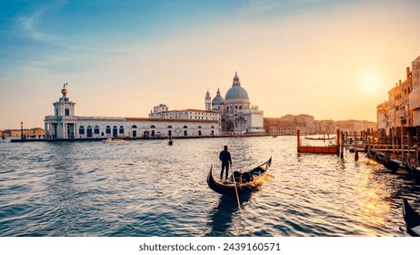 panoramic view at the grand canal of venice during sunset