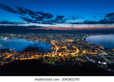 Panoramic view of Hakodate at dawn from the observatory on Mt. Hakodate hokkaido.Japan - Shutterstock ID 2043602705