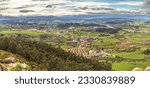 Panoramic view of high altitude and high resolution of the landscape of northern Spain on a clear and sunny day, Piélagos, Cantabria, Spain