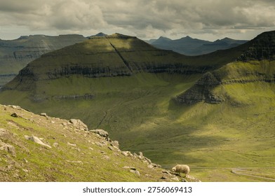 Panoramic view from Slættaratindur, the highest mountain in the Faroe Islands
