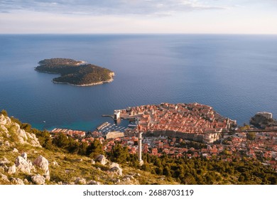 Panoramic View from Hill Overlooking Split Old Town and Adriatic Sea, Croatia