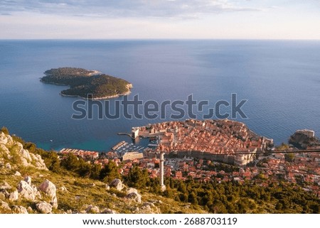 Panoramic View from Hill Overlooking Split Old Town and Adriatic Sea, Croatia