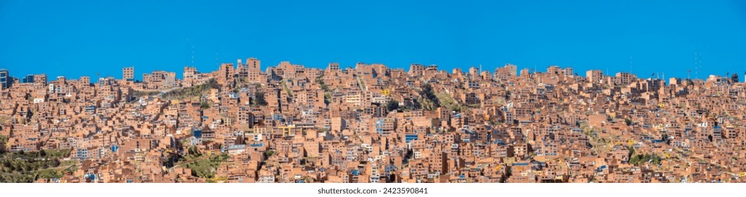 Panoramic view of the hills between the cities of El Alto and La Paz, Bolivia
