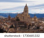 Panoramic view of the historic city of Segovia with Catedral de Santa Maria de Segovia (Segovia Cathedral, Spain)