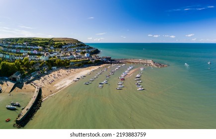 Panoramic View Of The Holiday Resort Town Of New Quay On The West Wales Coast In Mid Summer (Cardigan Bay)