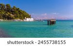 Panoramic View of Holy Monastery of Panagia Vlacherna on Kanoni Peninsula, Corfu, Greece