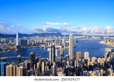 Panoramic View of Hong Kong Island and Victoria Harbour Skyline - Powered by Shutterstock