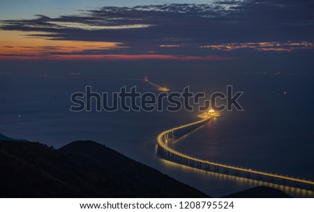 Panoramic view of Hong Kong-Zhuhai-Macau Bridge is seen at sunset. The 55km bridge, the world's longest sea crossing, will open on October 24, 2018.