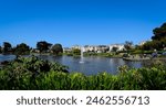 Panoramic View of the Houses across the Pond by the Palace of Fine Arts - Marina District, San Francisco, California