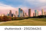 Panoramic view of Houston City at sunset in Houston, Texas, USA.