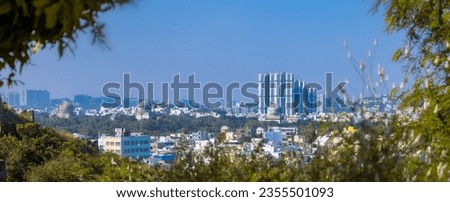 Panoramic view of Hyderabad cityscape located in Telangana state, India.
