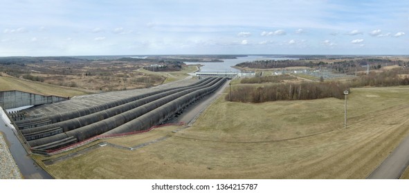 Panoramic View With Hydro Pumped Storage Plant And Artificial Sea