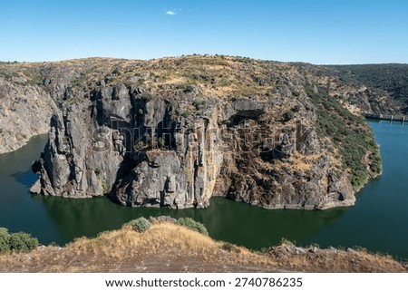 Panoramic view of the imposing, steep cliffs and deep waters of the Douro International Natural Park in Miranda do Douro