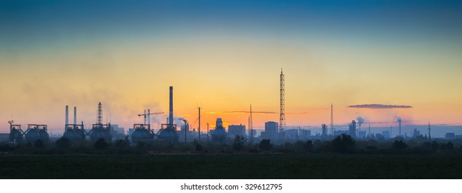 Panoramic View Of The Industrial Landscape At Sunset