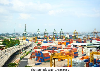 Panoramic view of industrial port of Singapore
