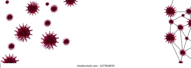 Panoramic View Infected Virus Cells.Image Of Flu COVID-19 Virus Cell.China Pathogen Respiratory Influenza Covid Virus Cells. 